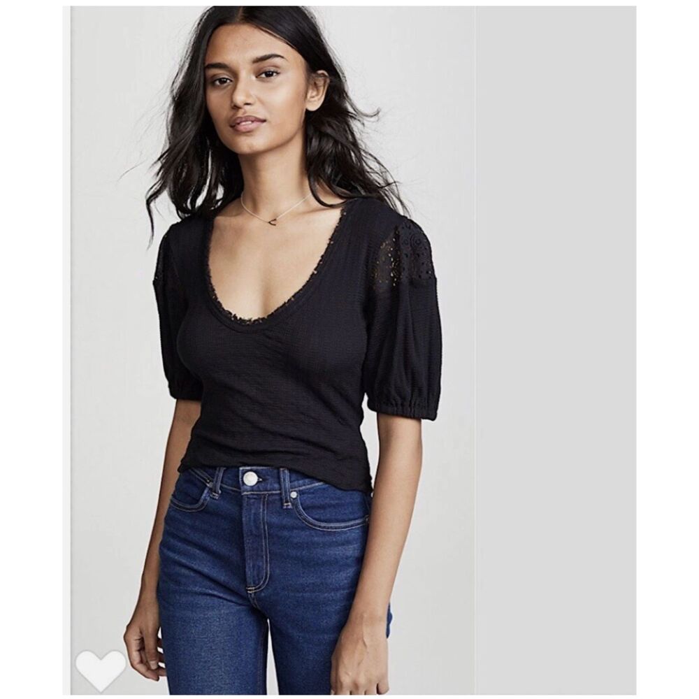 Free People St. James Black Crochet T-Shirt Size Small Layering - Picture 1 of 10